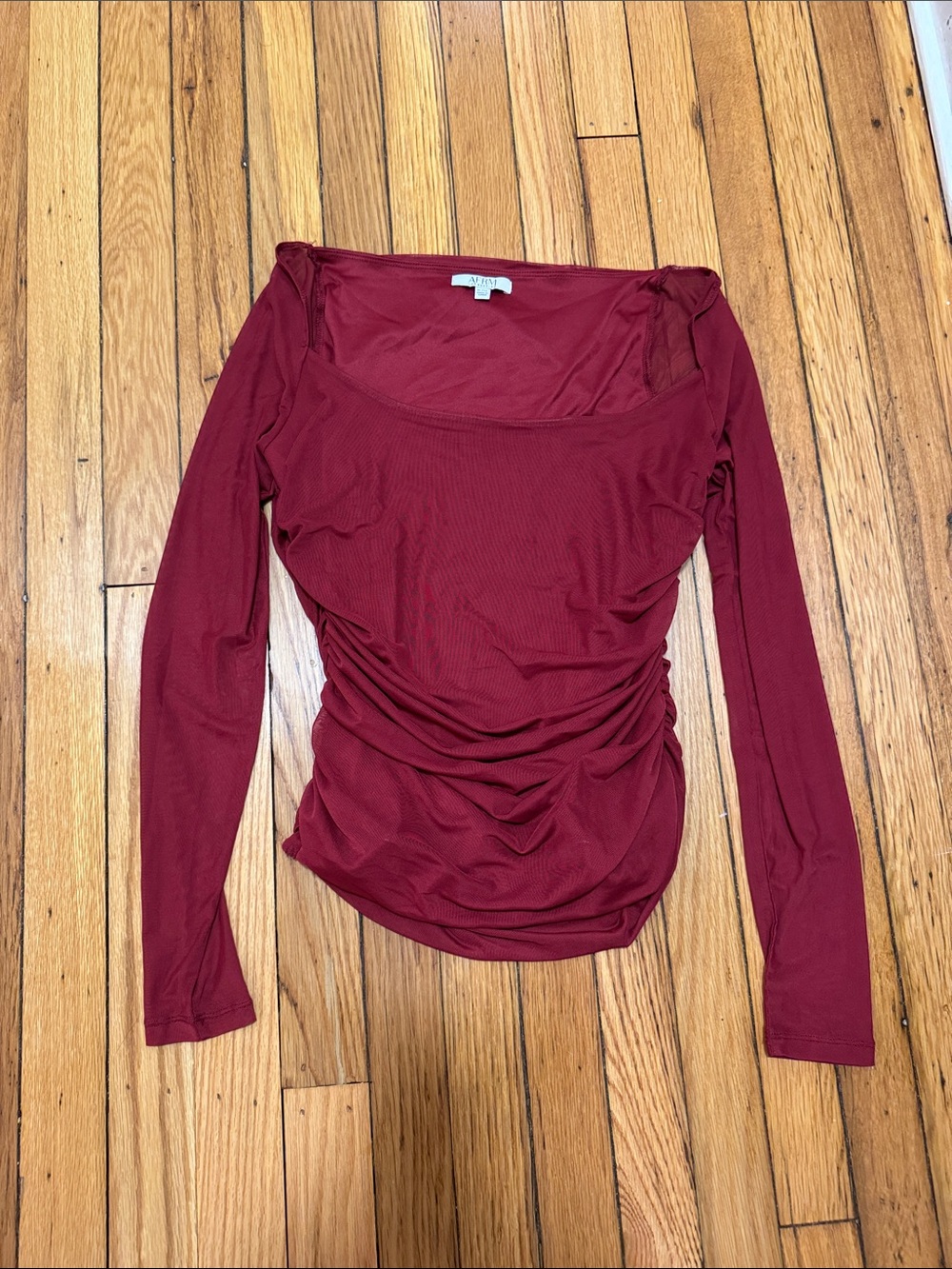 Never Worn! Ruched Long-Sleeve Scoop Neck Top - Burgundy